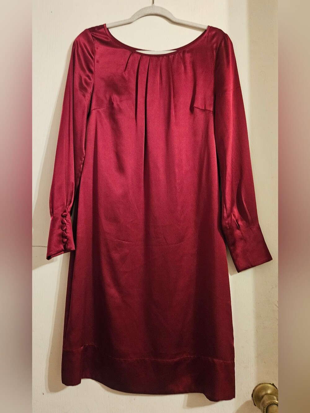 Banana Republic 100% Silk Ruby Red Long Sleeve Shift Dress Size 8